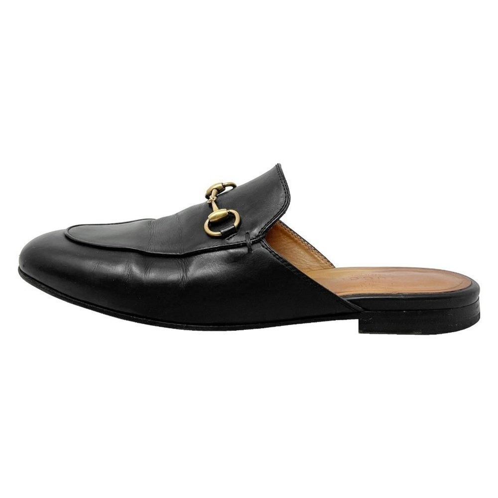 Gucci Princetown Loafers Black Leather Horsebit Mule 36.5